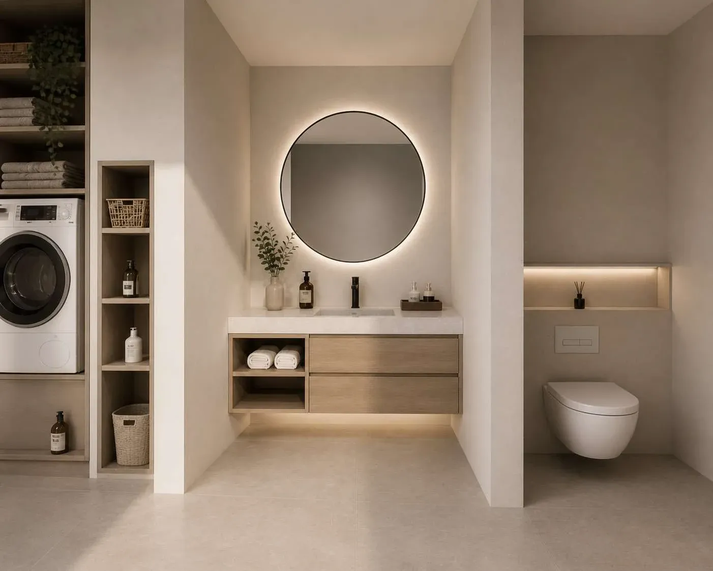 Salle de bain et buanderie, vue 1 - aménagement intérieur à Saint-Étienne-du-Rouvray