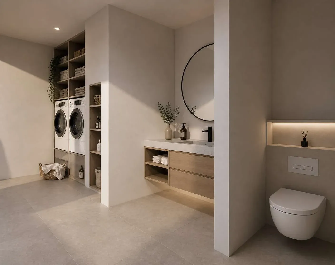 Salle de bain et buanderie, vue 2 - aménagement intérieur à Saint-Étienne-du-Rouvray
