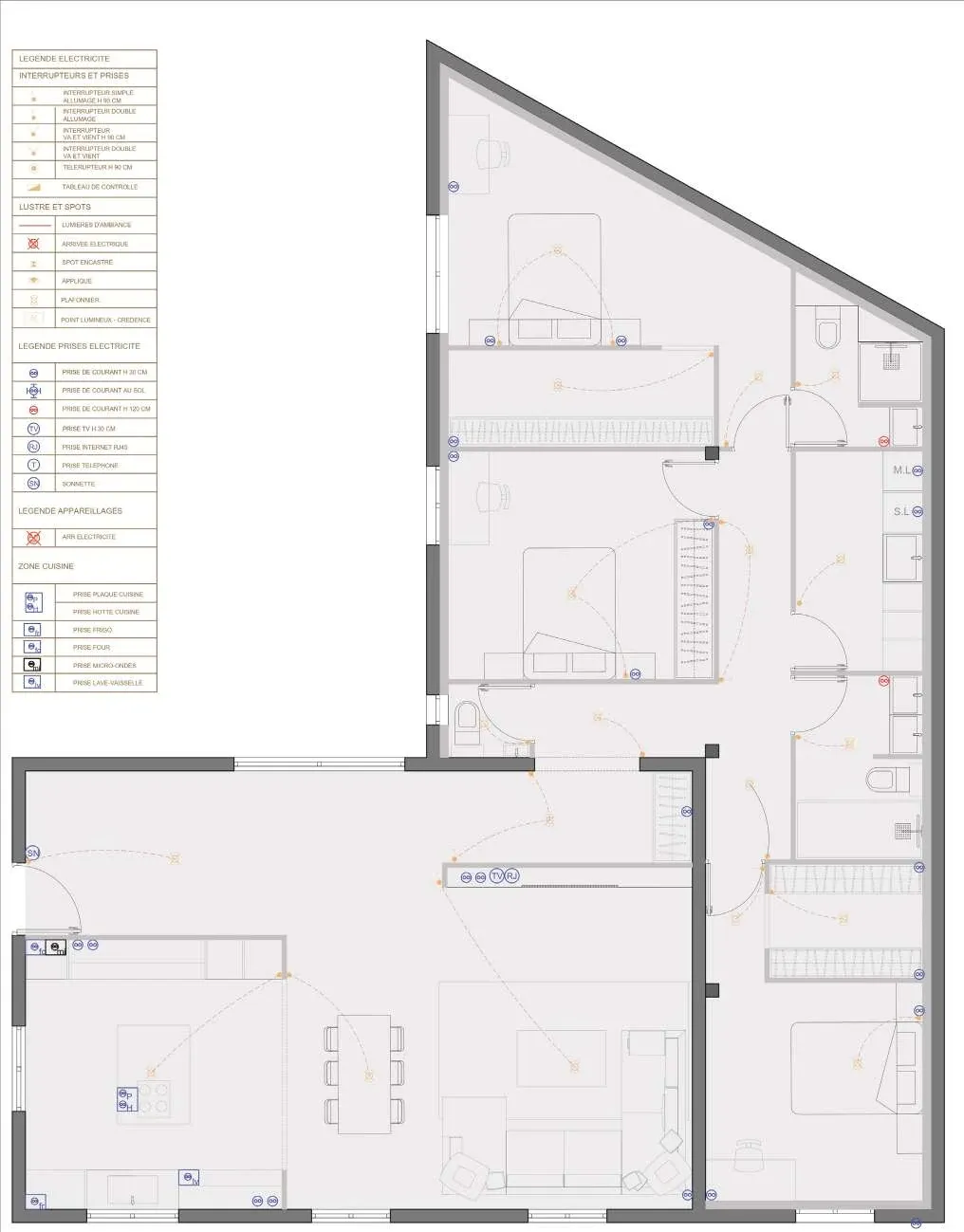 Plan d'électricité d'un aménagement intérieur